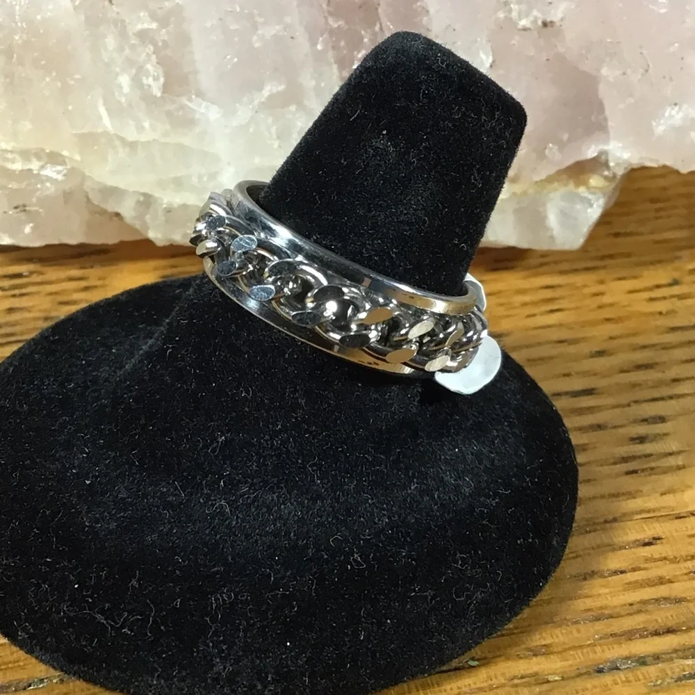 Stainless Steel Silver Fidget Chain Band Ring